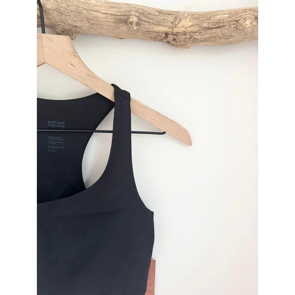 Girlfriend Collective Black Racerback Scoop Neck Sports Bra Longline Size Large - Picture 5 of 7